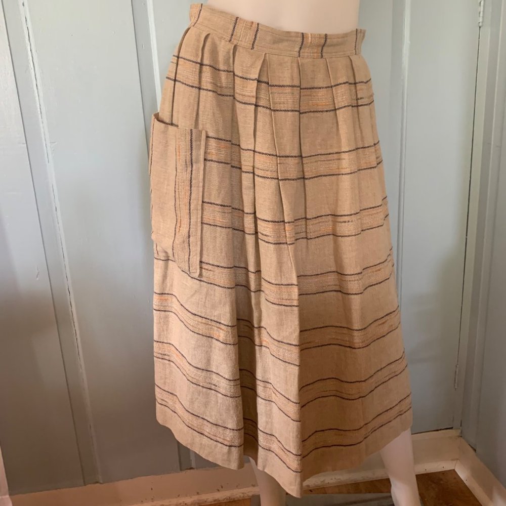 Vintage 70s Cottage Tailor Silk Blend Plaid Peasant Skirt 70s Textured Lined - Picture 7 of 8